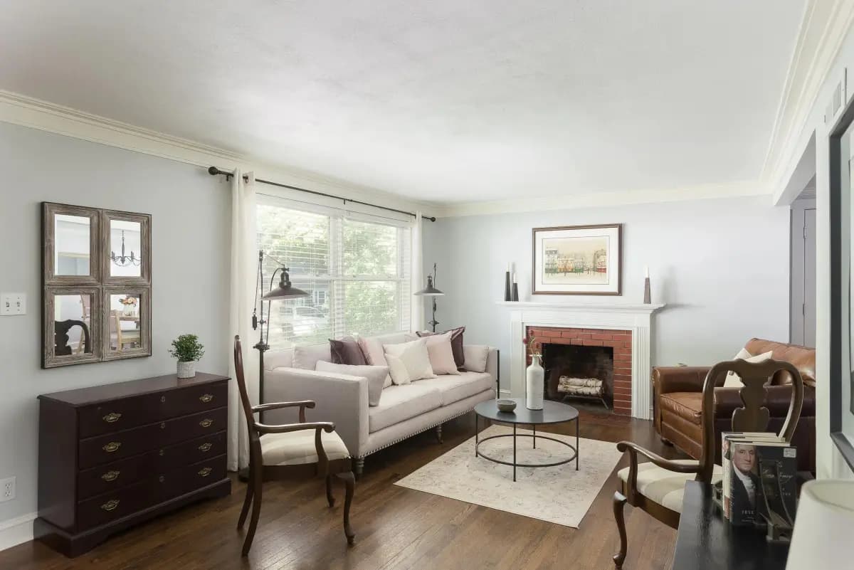 Natural-light living interior staged for Kansas City MLS photography